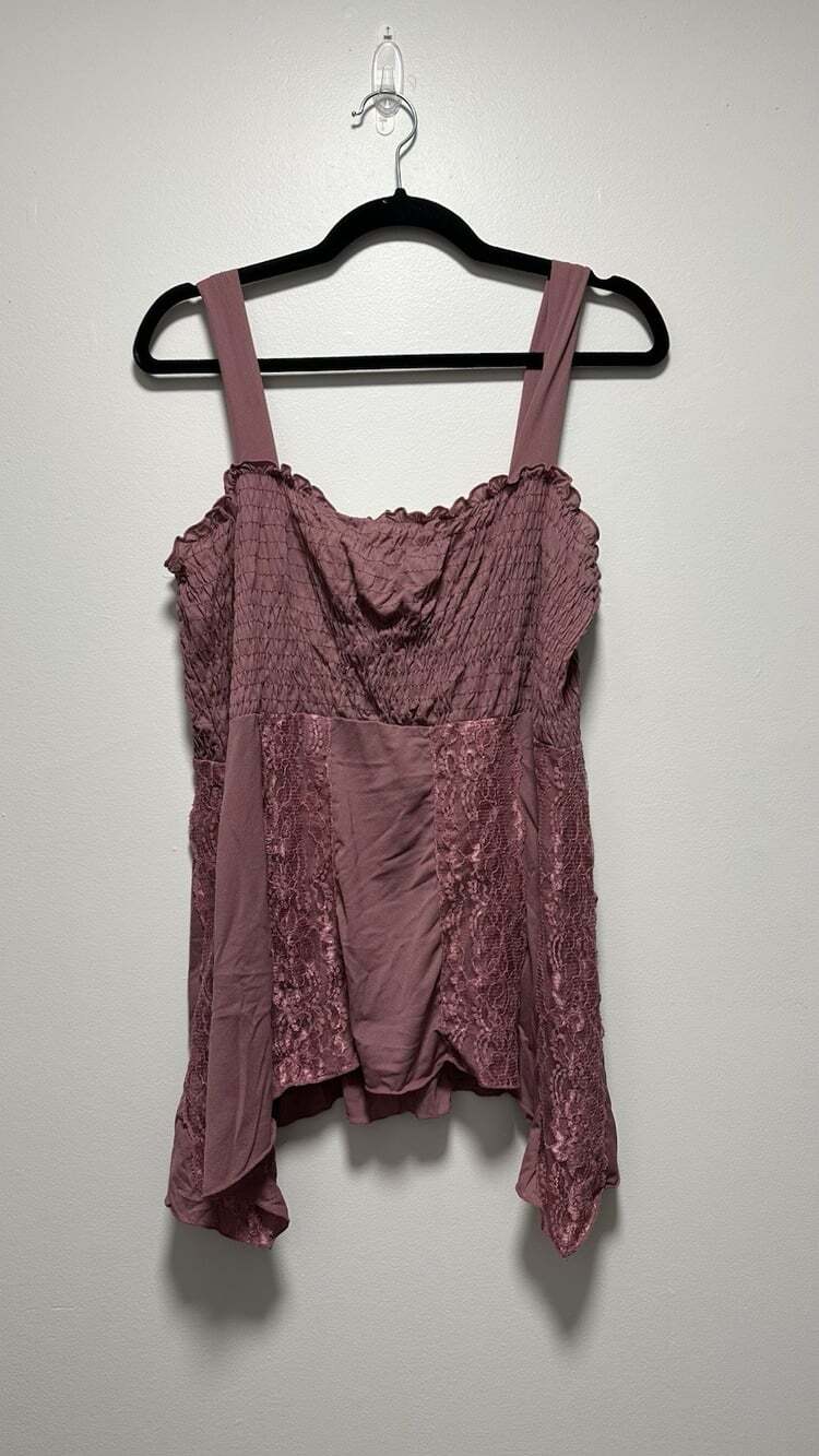 Venezia Y2K Smocked Lace Tank Blouse Womens 14/16 Mauve Pink Whimsigoth Boho